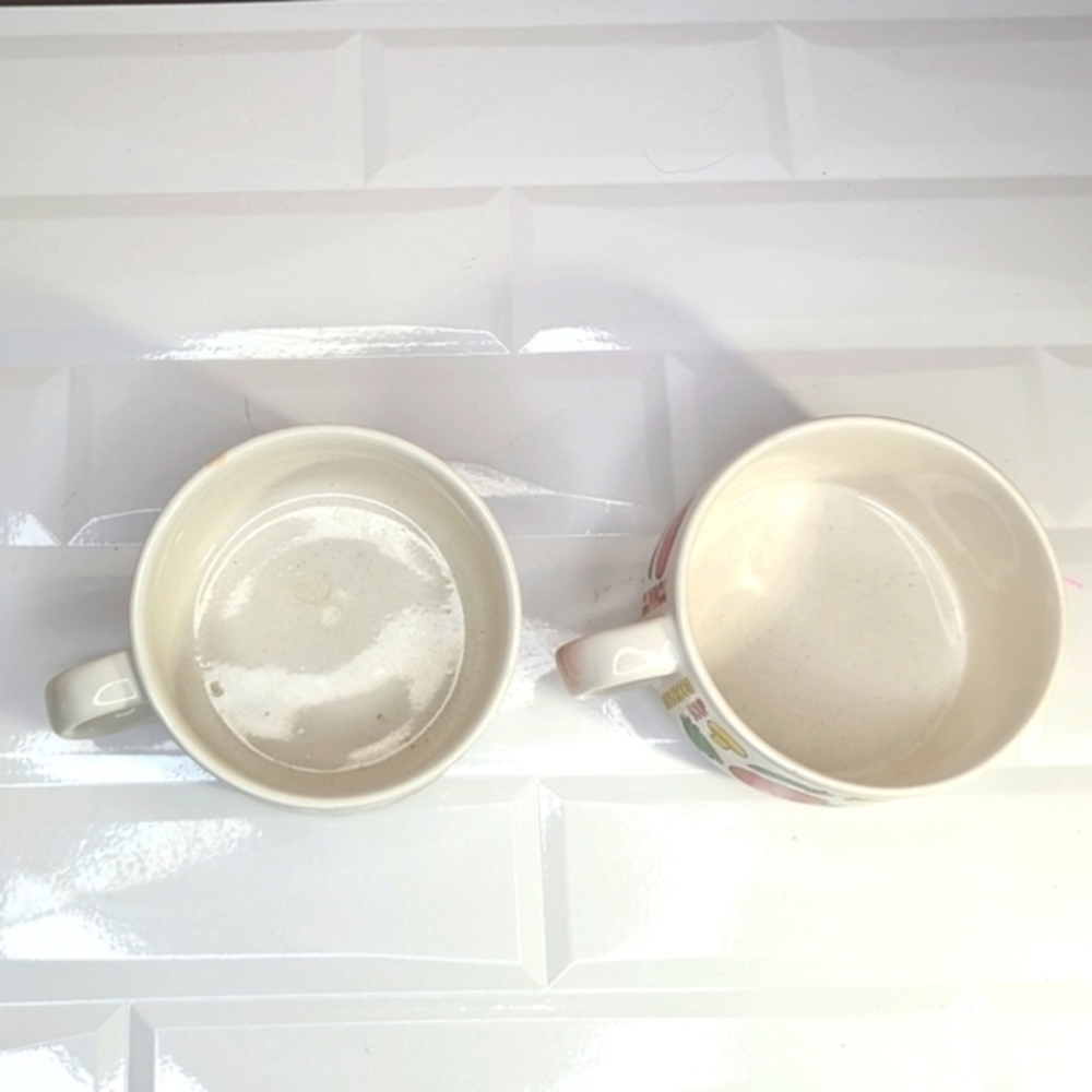 Vintage Houston Harvest Soup Bowls Mugs Stacking Pair Vegetables Set of 2 - Picture 7 of 11